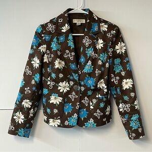 Petite Sophisticate Stretch Brown Floral Blazer. Size 6.
